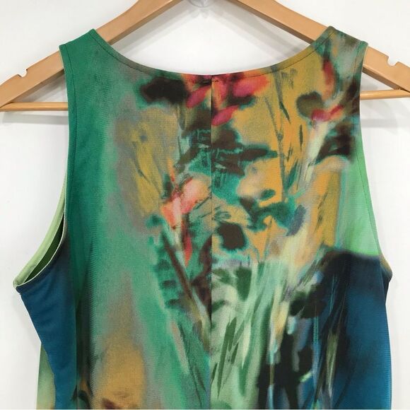 Elana Kattan Colorful Abstract Watercolor Floral Mesh Sleeveless Sheath Dress - Picture 7 of 14